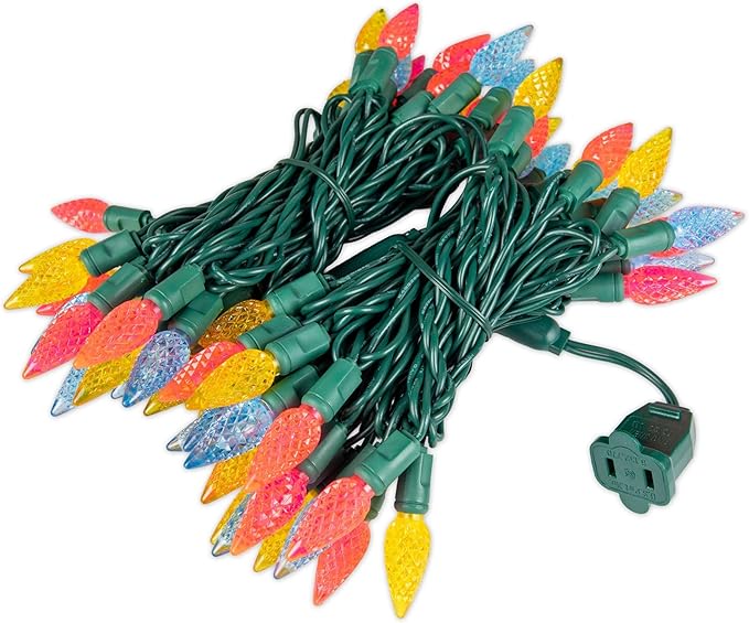 70 Light 24Ft Spring Easter Lights Commercial String Lights C6 LED Strawberry Faceted Bulb – Yellow/Teal/Pink Green Wire Indoor/Outdoor Full Wave No Flicker Connect 43 Sets