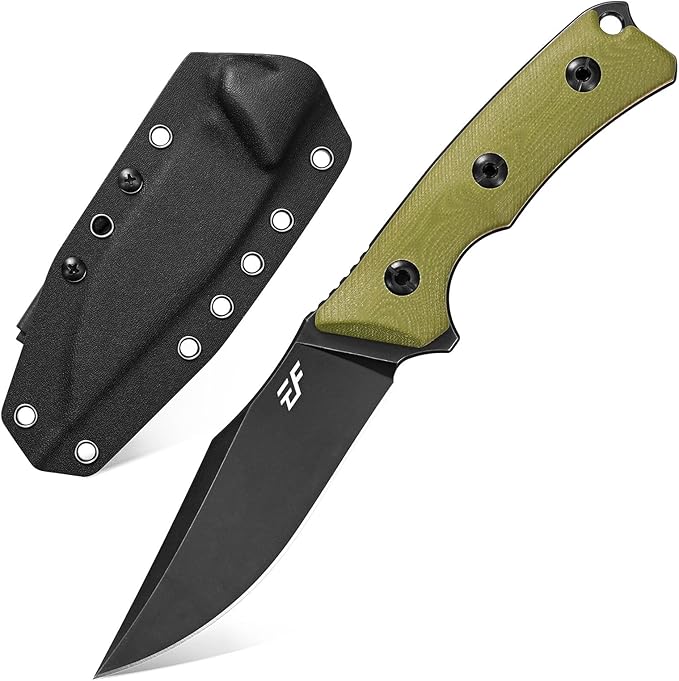 Eafengrow EF124 Fixed Blade Knife 14c28n Steel Blade Coated Black Titanium G10 Handle Fixed Knife for Outdoor Camping Hunting Survival EDC Tool Knives with Kydex Sheath(Army Green)