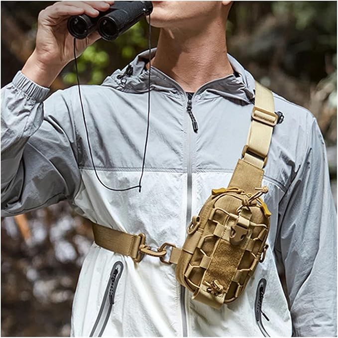 Tactical Sling Front Chest Bag Outdoor Water Bottle Pouch Hiking Trekking Phone Crossbody Climbing Shoulder Backpack Fanny Pack(Black)