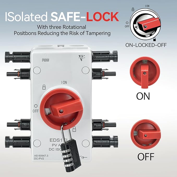 Solar Disconnect Switch 4-Pole DC1500 32A Isolator Solar Switch with Enclosure for Rooftop Solar Systems RVs and Boat Waterproof IP66 Red