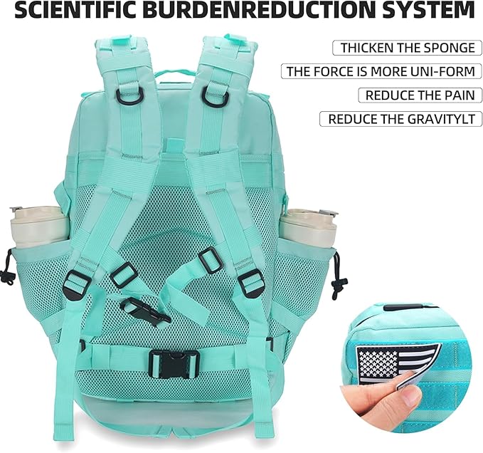 35L Hiking Tactical Backpack for Women Training Gym Fitness Bag Outdoor Camping Backpacks Travel Waterproof (Mint Green)