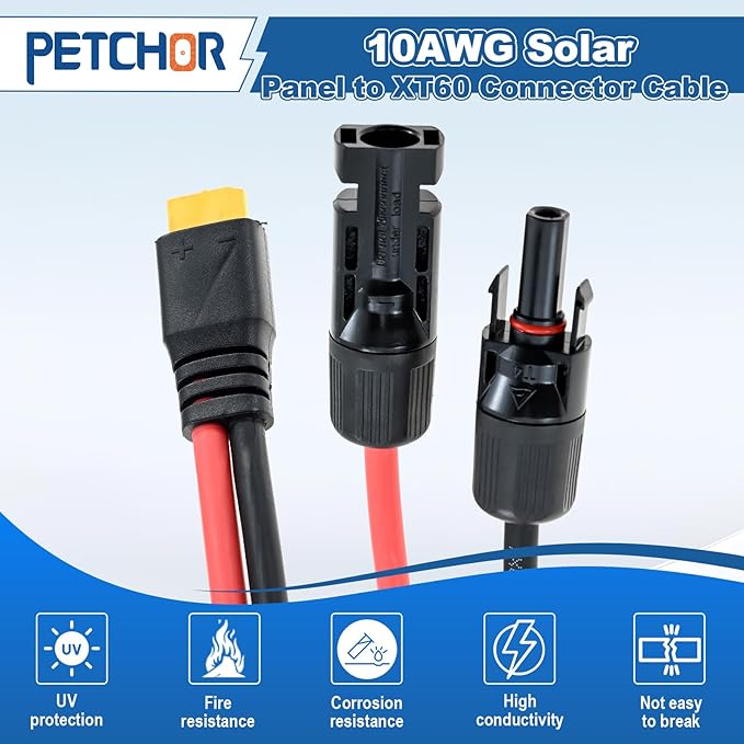 10AWG Solar Connector to XT60 Adapter Extension Cable 20FT Solar Panel to XT60 Charge Extension Cable for Portable Power Station Solar Generator RV Foldable Solar Panel