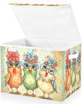 Hen Flowers Chicken Glasses Storage Bins with Lids Foldable Storage Boxes Cube Closet Storage Baskets Container Organizers for Home Bedroom Office