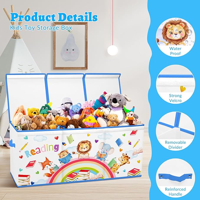 decalsweet Kids Toy Box Storage Chest Collapsible Storage Bin with Lids Handles for Boys Girls Toddler Large Kids Toy Organizer Box for Kidsroom Bedroom Playroom Nursery37.7x12.5x15.7