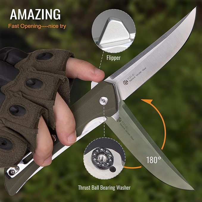 Heavy Outdoor Tactical Folding Pocket Knife for men14C28N Stainless Steel BladeG10 HandleLiner LockEDC Hunting Bushcrafting Camping Knives Belt Clip CarryMicrotech Elemental Fishing HikingFather
