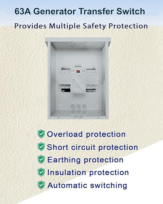 63A Automatic Transfer Switch for Generator 3P 120/240V Dual Power Generator Transfer Switch Meeting NEMA 3R Standards for Outdoor and Indoor