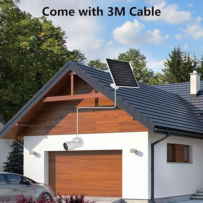 9W Solar Panel for Security Cameras IP65 Waterproof with 360° Bracket &amp 9.8FT Cable 5V Solar Power for Rechargeable Battery Cameras (USB-C/Micro USB)