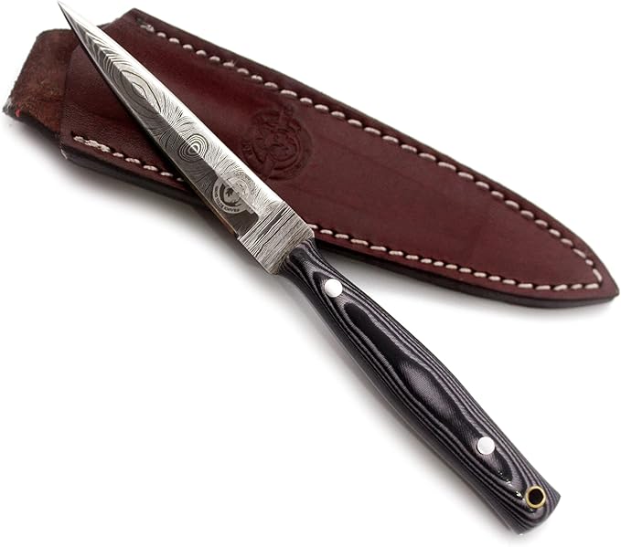 Handmade Damascus Steel Fixed Blade Bowie Knife for EDCHuntingSurvivalCampingBushcraftand Fishing-Fixed Blade Dragger-Full Tang Micarta Handle with Cowhide-Leather Sheath -DCX 22-290