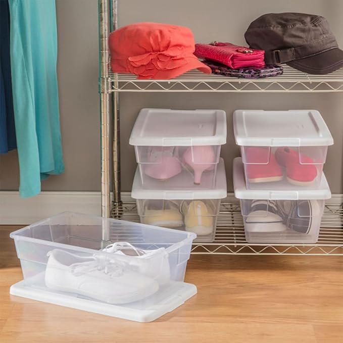 Sterilite 12-Pack 6 Quart Storage Boxes Stackable Clear Plastic Bins with Snap-On Lids – Heavy-Duty Organizing Containers for Closet Bathroom and Office