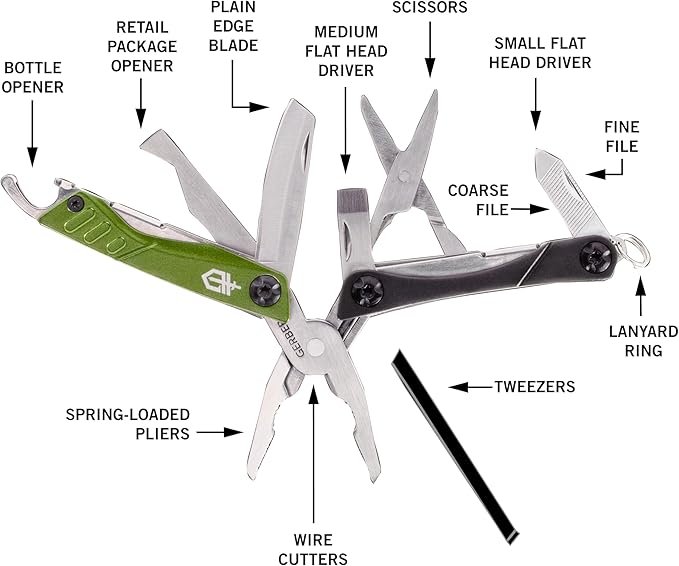 Gerber Gear Dime 12-in-1 Mini EDC Multitool - Needle Nose Pliers Pocket Knife Keychain Bottle Opener - EDC Gear and Equipment - Green