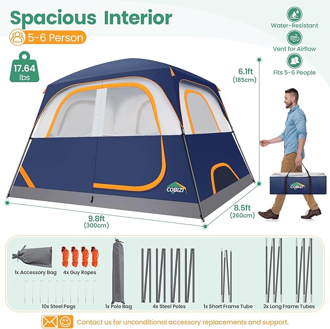 COBIZI 4-6-8-10 Person Camping Tent Spacious Family Tents for Camping Ideal Hiking 3500mm Waterproof Double-Layer Windproof Tent for Hiking &amp Backpacking