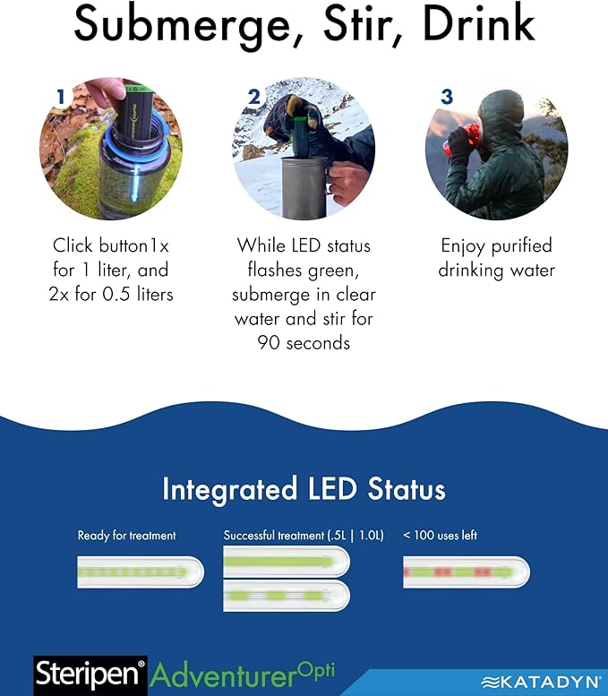 SteriPen Adventurer Opti UV Water Purifier for Backpacking Camping &amp Travel