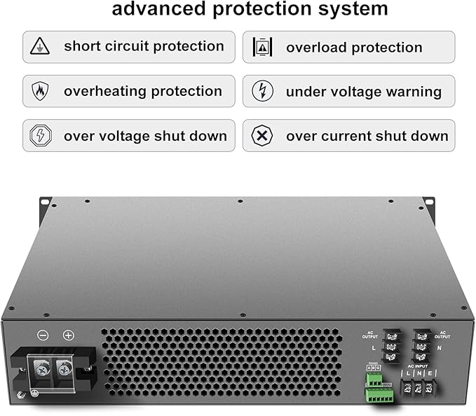 Xijia2000VA 1600W(Peak 3200W) 19 Rack Mount Inverter 2000VA DC 12V 24V 48V to AC 120V 60HZ Solar Converter for Home Use car (DC 48V to AC 120V)