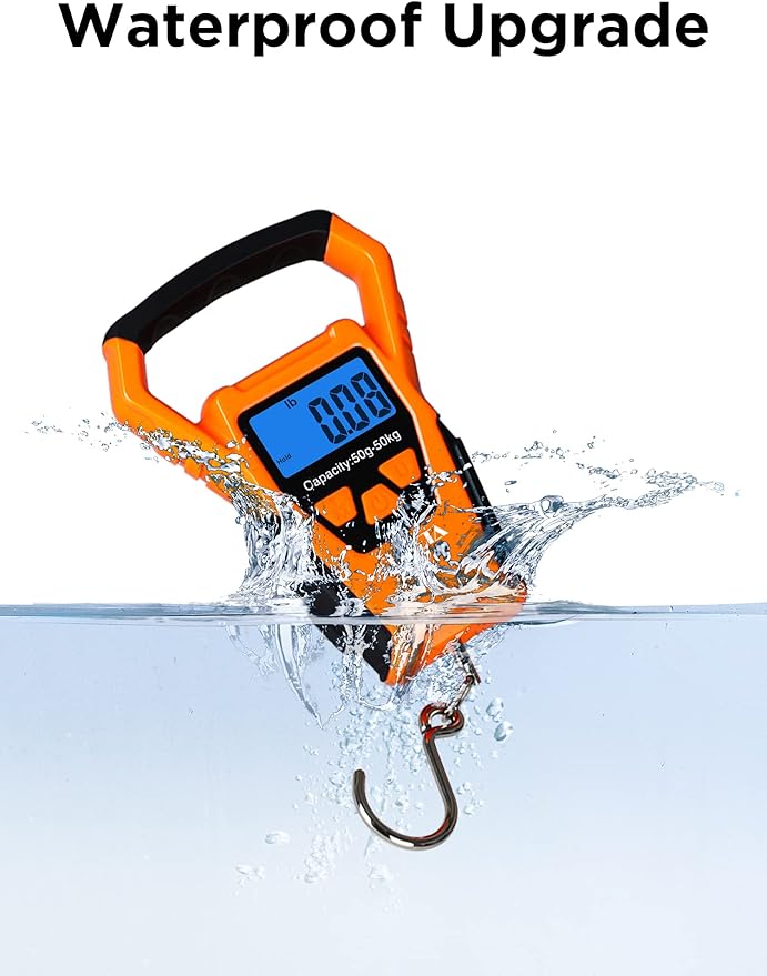 HEETA Waterproof Dry Bag for Women Men (Transparent Blue 5L) Bundled with Waterproof Fish Scale Digital with Backlit LCD Display (Orange)