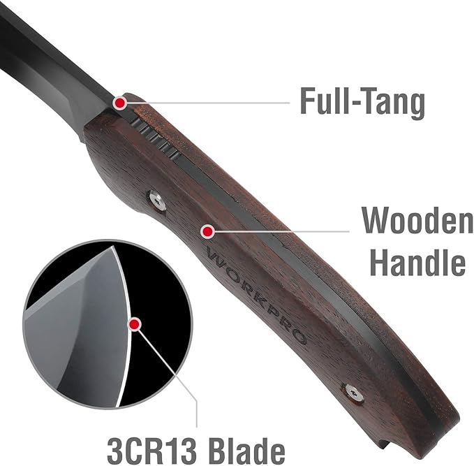 WORKPRO Axe and Fixed Blade Knife Combo Set Full Tang Wood Handle for Outdoor Camping Survival Hunting Sheath Included