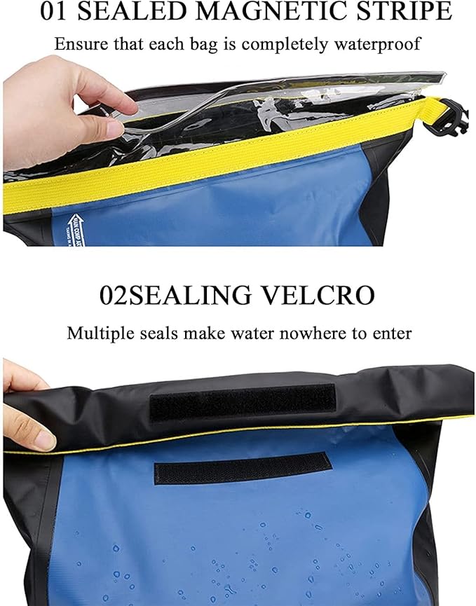 Waterproof Dry Bag for Women Men Roll Top Lightweight Dry Storage Bag Backpack with Exterior Zippered Pocket for Travel