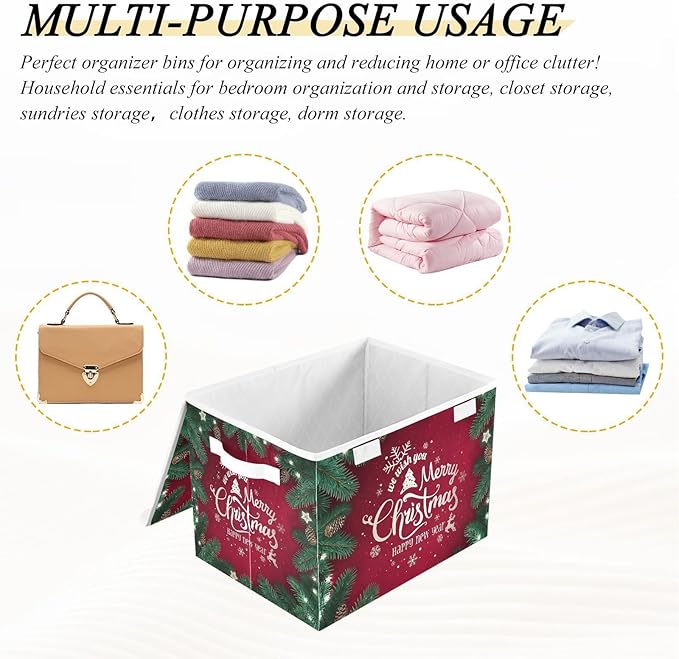senya Christmas Storage Baskets Collapsible Storage Bins with Lids Merry Christmas Happy New Year Storage Boxes Clothes Baskets for Organizing