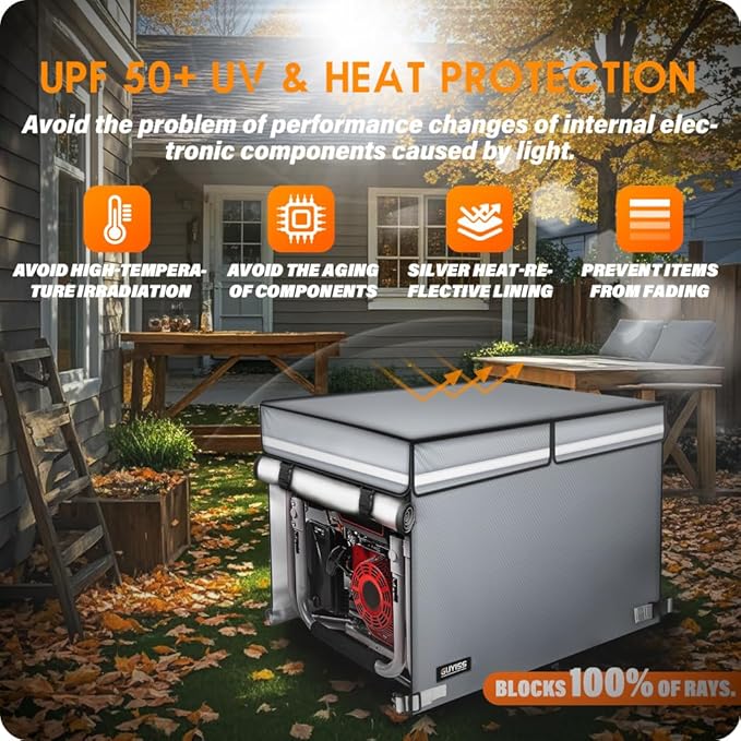2025 Upgrade 900D+210D Heavy Duty Thicken Fabric. GUYISS Generator Covers While Running. 360° All-round Double-layer Protection. 30’’L×30’’W×27’’H. The Top can be Opened for Adding fuel. Gray.