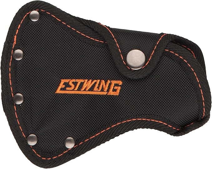 ESTWING Camper's Axe - 14 USA Made Black Hatchet with Tent Stake Puller &amp Hi-Vis Orange Shock Reduction Grip - EO-25A