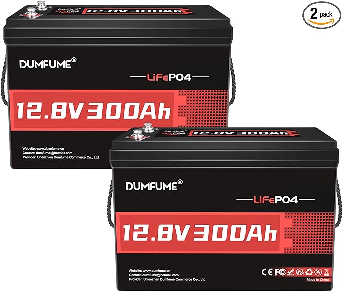 12V 300Ah 2 Packs Lithium LiFePO4 Battery 200A BMS 3840W Rechargeable Lithium Iron Phosphate Battery 15000+ Deep Cycles for Solar SystemBackup PowerRVCampingMarineOff-Grid