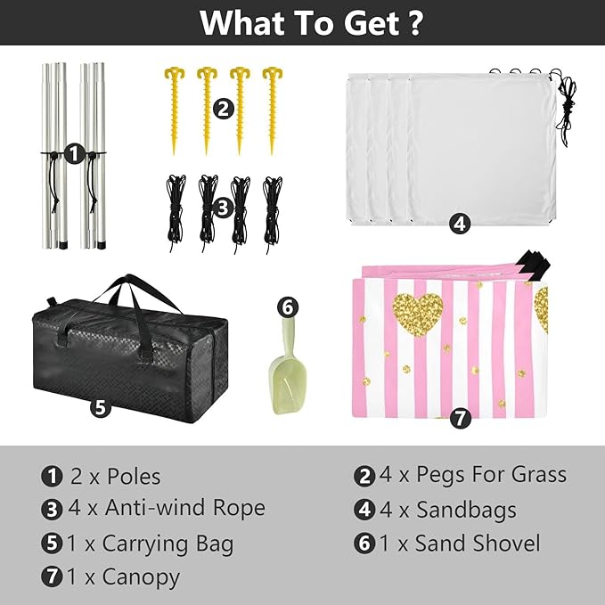 Beach Canopy with Windproof Ropes &amp Sandbags Beach Tent Sun Shade Sun Shelter for Camping Trips Fishing Backyard Fun or Picnics Hearts