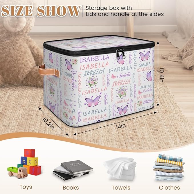 Custom Storage Bins with Zipper Lid Personalized Butterfly Flower Fabric Lidded Storage Baskets Boxes Foldable Cubes Clothes Organizer Container