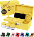 HASHSTASH The OG Storage Box - Large Bamboo Box with Combination Lock Magnetic Lid Organizer Tray Airtight Tube and 3 Jars - Discreet Decorative Locking Wooden Box with Accessories (Yellow/Gold)