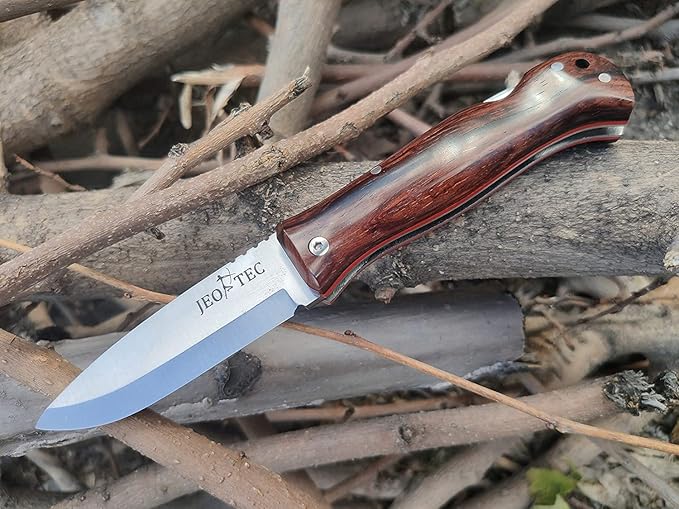 JEO-TEC Nº16 Pocket Folding Knife for Bushcraft Survival Camping Hunting Fishing Outdoor Stainless Steel Sandvik 14C28N Scandi Blade Handmade