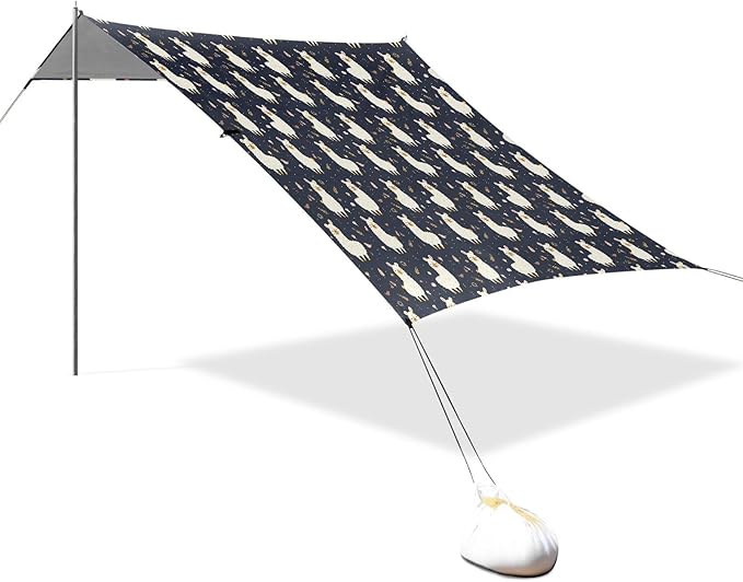 ALAZA Llama Cartoon Leaves Beach Tent Sun Shelter UPF50+ Protection Beach Shade Canopy w/ 4 Sandbags for Outdoor Camping Fishing Backyard Fun Picnic 10x9 ft