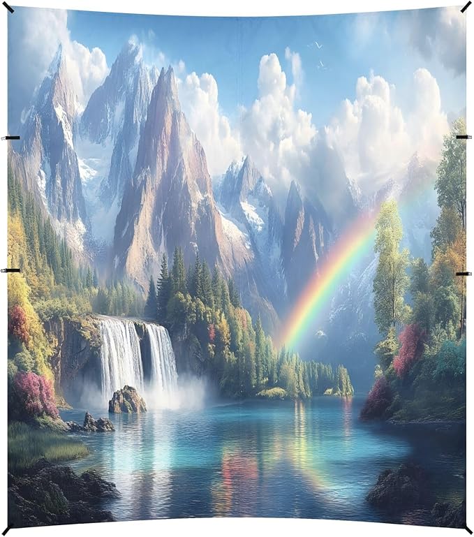 Rainbow Waterfall Landscape Beach Tent Sun Shelter Set UPF50+ UV Protection 10.5 x 9.19 FT Camping Shade Canopy with Sandbags Sand Anchors Carrying Bag and Others
