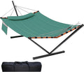TegerDeger 12FT 2 Person Hammock with Stand Included 55 x 79IN Large Hammock 450LB Capacity with Hardwood Spreader Bar &amp Nylon Rope for Outside Patio Garden Backyard Beach - Deep Lake Blue 2