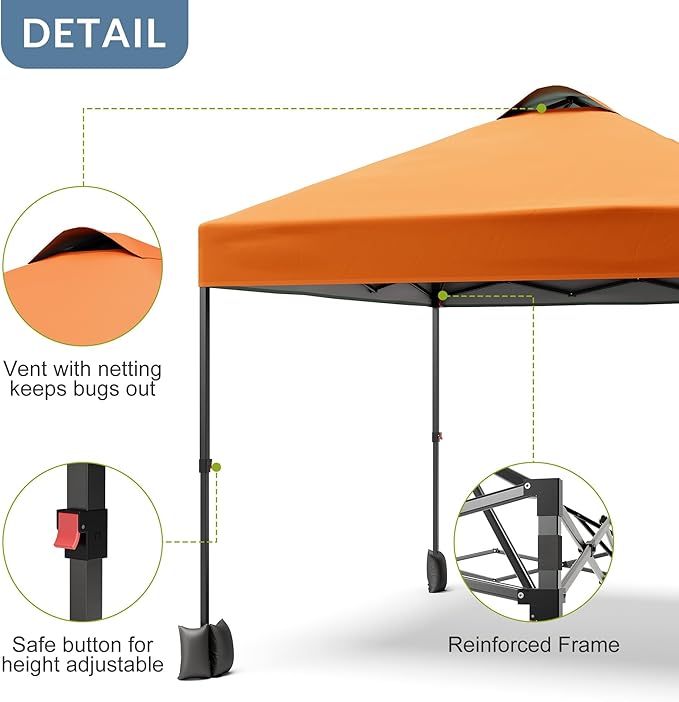 10x10ft Pop Up Canopy Tent With SidewallOutdoor Freestanding Sun Shelter Picnic and CampingInstant Shade Tent With Vented Roof for Beach &amp Events - Includes Storage BagSandbagsStakes&ampRopes