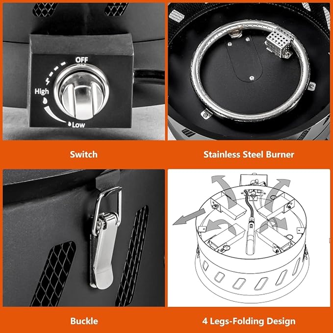EcoNook 17.3 inch Portable Propane Fire Pits Gas Fire Pit Bowl for Outside with Lid &amp Handle Smokeless Gas FirebowlPropane Firepit for Camping Patio Yard Garden