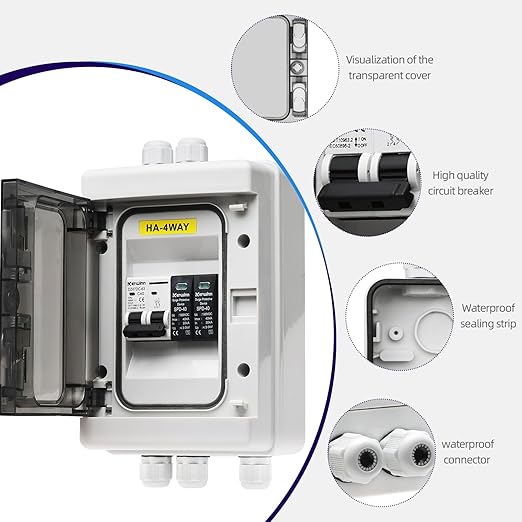 Solar Panel Disconnect Switch40A 1000V RV Circuit Breaker Box with PV Surge Protector IP65 Waterproof PV Combiner Box for Solar Panel
