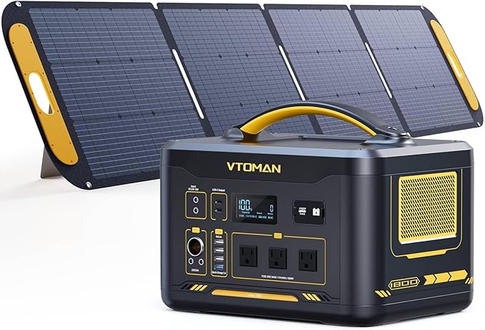VTOMAN Jump 1800 Portable Power Station with 200W Solar Panel 1800W/1548Wh LiFePO4 Battery Solar Generator with 1800W Constant-Power PD 100W Type-C Capacity Expandable for Camping Home Backup