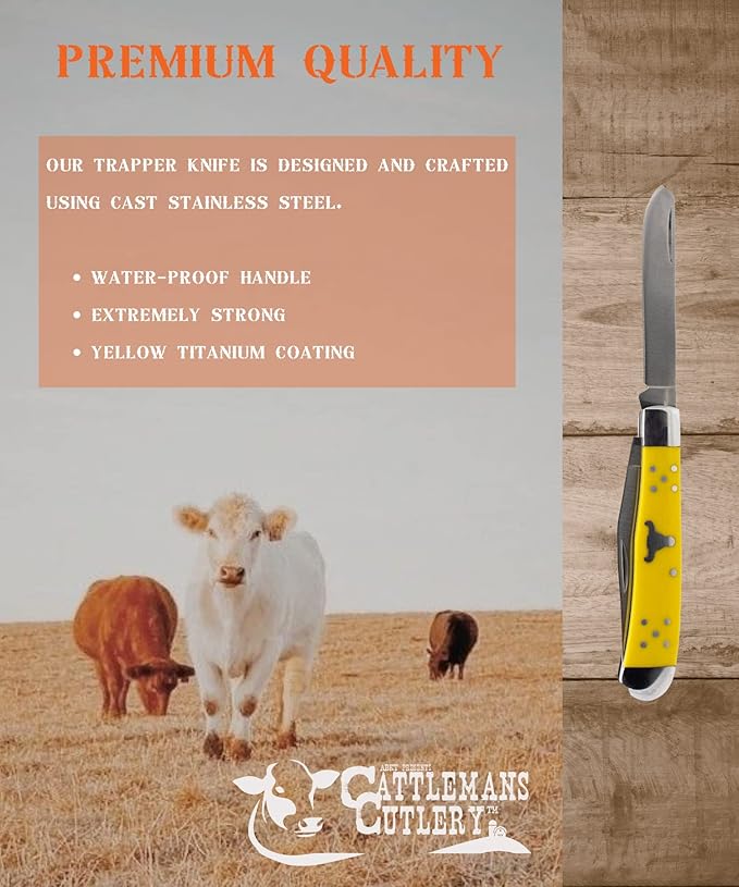 Trapper Series Yellow Folding Pocket Knife – 2 Stainless Steel Blades in 1 Knife