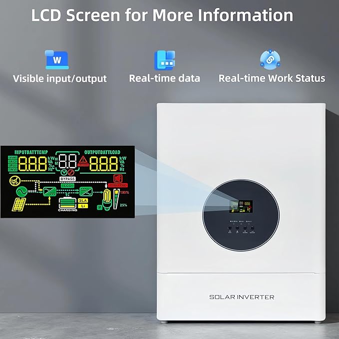 5000W Split Phase Hybrid Solar Inverter 48VAC to 110V/220VAC Built-in 120A MPPT Solar Charge Controller Max.PV Input 6400W 150VDC 60A Work w/ 48V Lead Acid/Lithium Batteries for HomeRVTruck