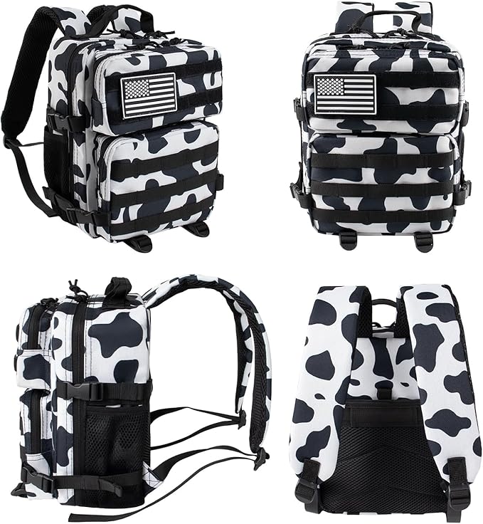 12L Mini Tactical Military Backpack for Women Army Assault Pack Bag Small Rucksack with Bottle Holder Work Gym Bag - 12L Cow Print Backpack Mini Small Workout Pack