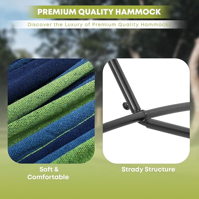 Double Hammock with Space Saving Steel Stand(450 lb Capacity - Premium Carry Bag Included)Portable Hammock with Heavy Duty Steel Stand for BackyardCamping or GardenBlue