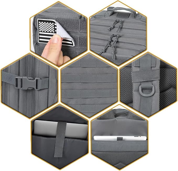 50L Tactical Backpack Training Gym Fitness Bag Outdoor Hiking Camping Army Molle Backpacks for Men Travel (Grey)