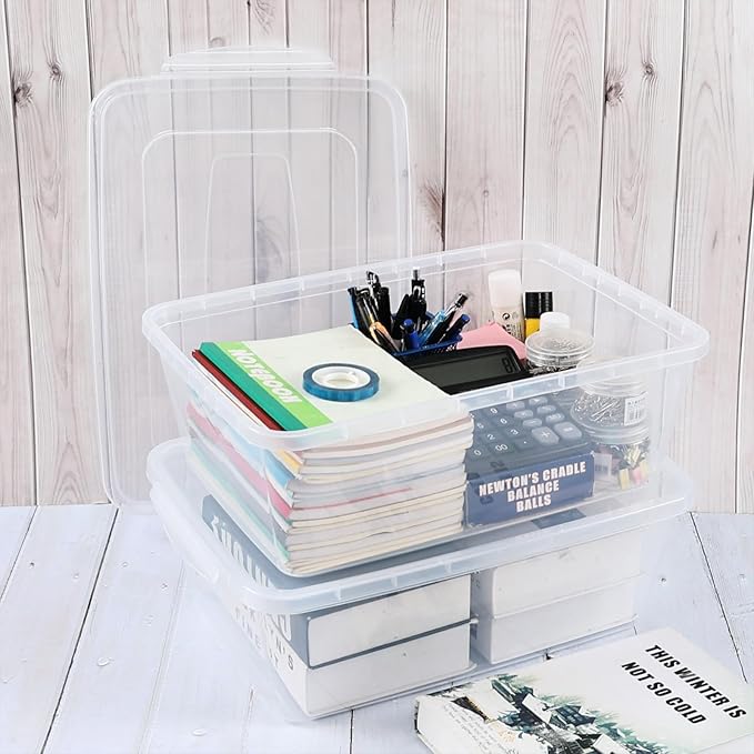 Inhouse 16 Quart Clear Latching Storage Bin Set of 2 Shoe Organizing Box
