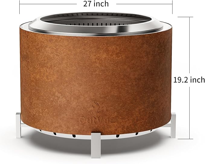 Stainless Steel Smokeless Fire Pit Outdoor Smokeless Firepit Wood Burning Fire Pits for Bonfire Patio Camping Low Smoke Firepit for Outside (Rusty 27 Inch)