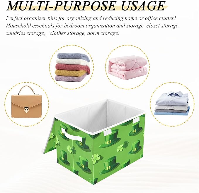 St. Patrick's Day Hat Fabric Storage Bins with Lids and HandleFoldable Storage Bins with LidsCloset Organizers for Clothes Storage Room Organization Office Storage Chest Organizer
