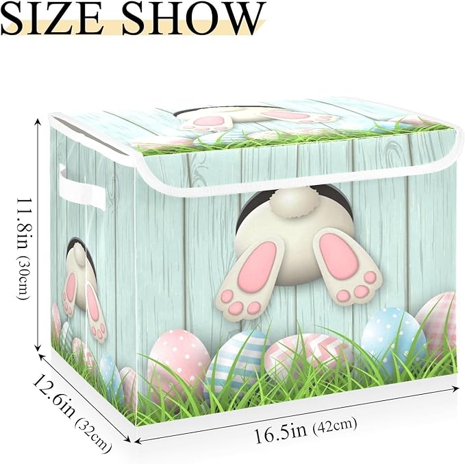 senya Easter Storage Baskets Collapsible Storage Bins with Lids Easter Bunny Bottom with Pink and Blue Eggs Storage Boxes Clothes Baskets for Organizing B06D22020 Pattern 3 One Size
