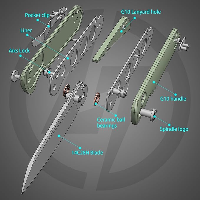 G062 Folding Knife for EDC 14C28N Steel Blade Pocket knife Crossbar Lock Knife for Outdoor Survival Hunting and Camping 3.53oz(Nature Green+Satin)