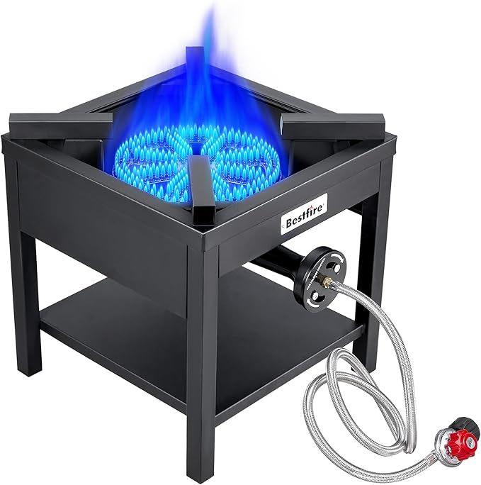 Bestfire 260000 BTU Outdoor Propane Gas Stove with 0-20 PSI Adjustable Regulator and Steel-Braided Hose for Outdoor Home Cooking and Turkey Frying