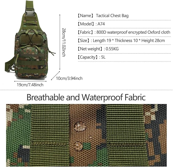 Tactical Backpack Waterproof Military Cross-body Molle Single Shoulder Backpack Chest Bag for Outdoor Every Day Carry (Military Green)