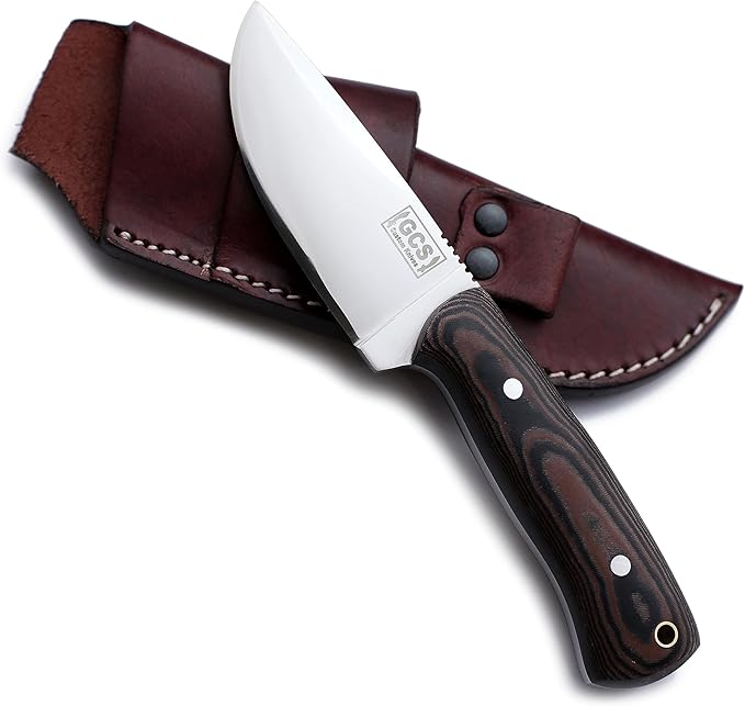 GCS Handmade D2 Tool Steel Machete Tactical Survival Hunting Knife with Micarta Handle Leather Sheath and Sharpening Stone - GCS113