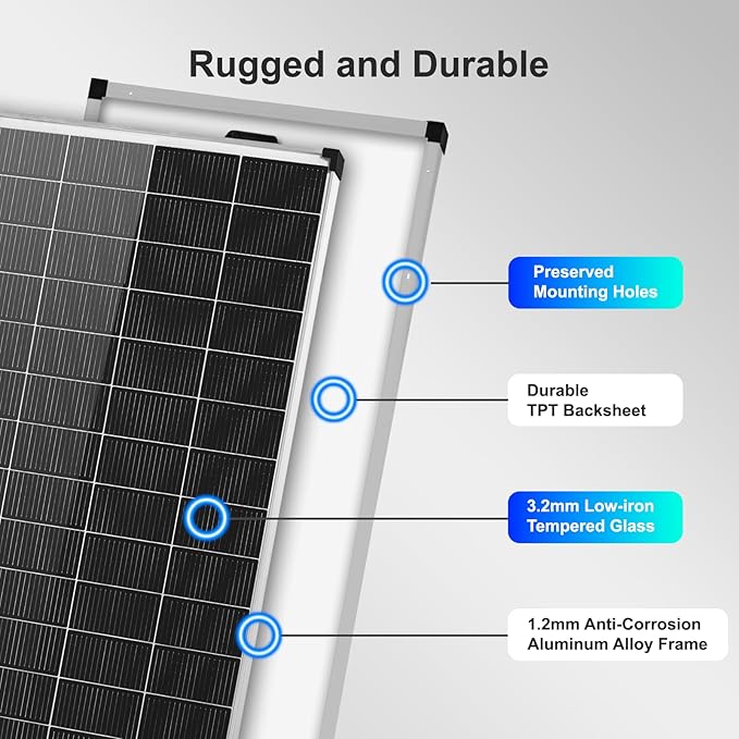 Solar Panels N-Type 16BB 200W Solar Panel 200 Watt Solar Panel 18V A+ Monocrystalline Cell 25% High Efficiency for RV Van Marine Home Rooftop Off-Grid Systems (52.4 x 30.1 Single Silver)