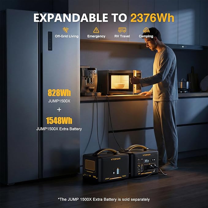 VTOMAN Jump 1500X Portable Power Station with Jump Start 828Wh LiFePO4 Battery 1500W AC Outlets (3000W Surge) /100W USB-C Output Fast Charge Solar Generator for for Outdoor Camping Outages Backup